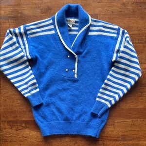 Izod Club Vintage Preppy Pullover Blue Striped Shawl Collar Sweater. Size small​